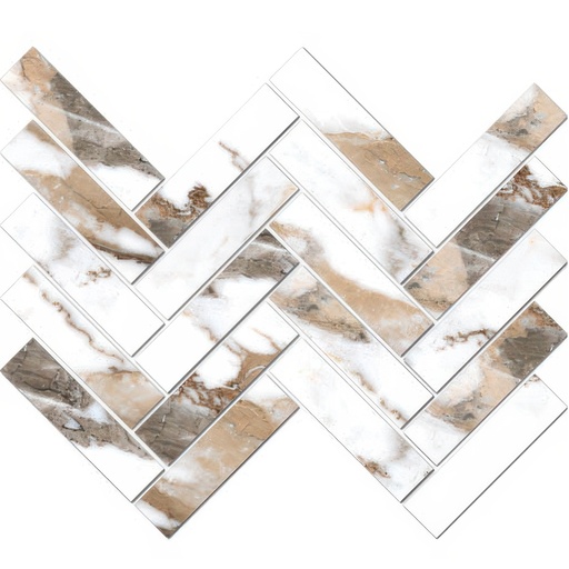 Epic 1.5x6 Herringbone Satin or Polished Marble Look Porcelain Mosaic Tile